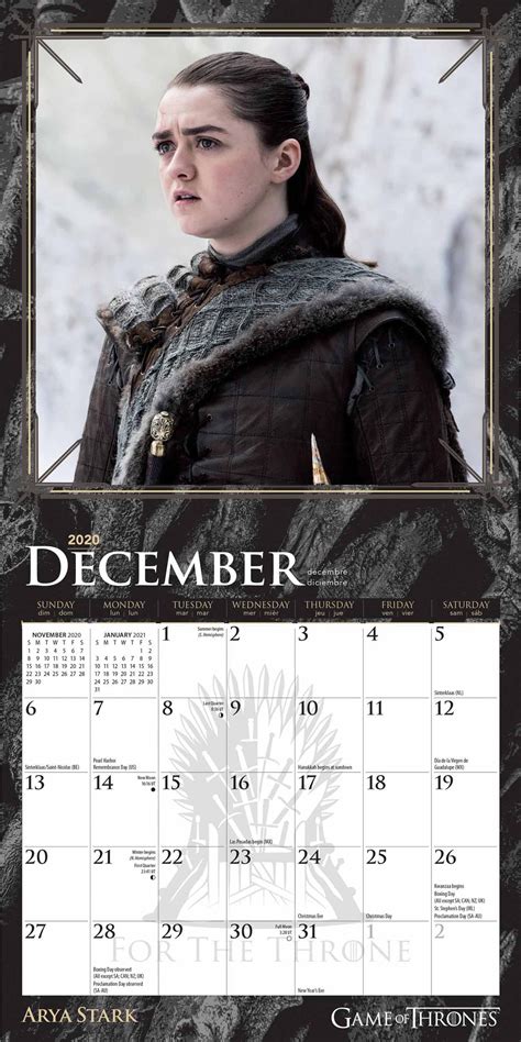 The drop is over, we have no info about when, what or where the next will be. Calendar 2020 Game Of Thrones | Calendar Printables Free ...