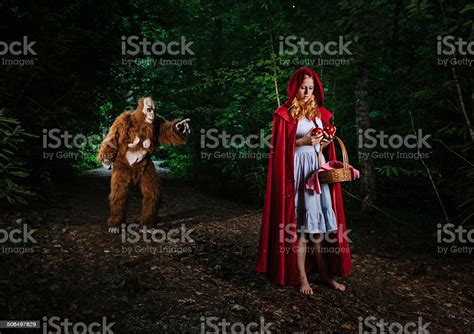 Shooting with the backdrop of a sunset is a good time to use a hood to cut down on glare. Little Red Riding Hood Lost In The Forest Stock Photo ...