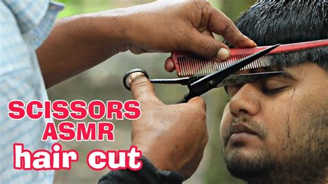 How to cut your own hair (men). ASMR relaxing haircut | only scissor cut | Indian barber ...