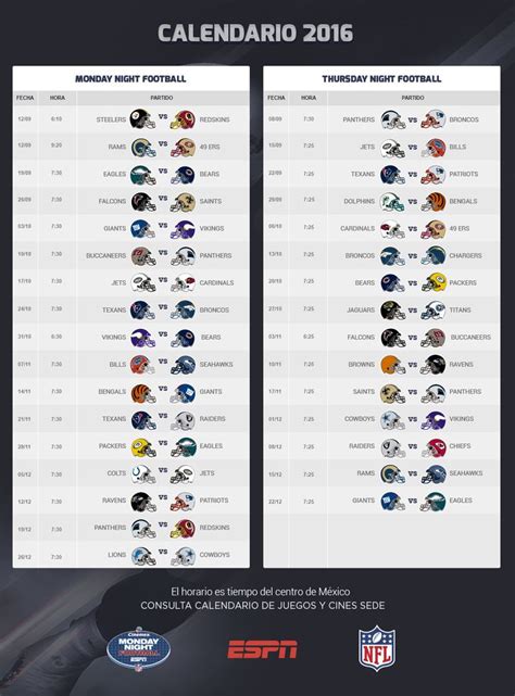 Check out this nfl schedule, sortable by date and including information on game time, network coverage, and more! NFL - Cinemex | Calendario de partidos, Nfl, Calendario