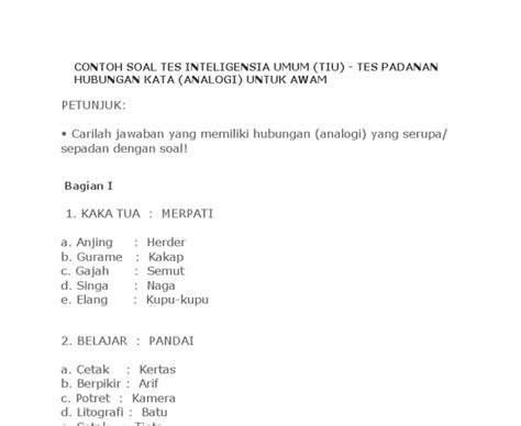 Cpns memiliki sistem tes yang terdiri dari 3 tes utama yaitu tes intelegensia umum daftar contoh surat. Contoh Soal Padanan Kata Beserta Jawabannya - Jejak Guru