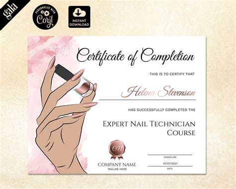Certificate of Completion Nail Technician Training | Etsy