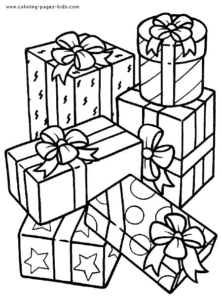 This is a nice straightforward funny winter tree illustration for young people to color and print out. Birthday presents color page | Christmas present coloring ...