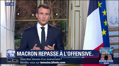 Dans son intervention de quinze minutes, le chef de l'etat a tenté de redonner. Emmanuel Macron repasse à l'offensive pour ses vœux aux Français - YouTube