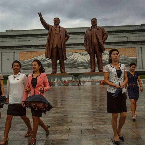 Whilst in contrast to some countries, north koreans will never openly ask you for a tip, nevertheless, such are anticipated at the end of the tour. Photo by @dguttenfelder. North Koreans visit the bronze ...