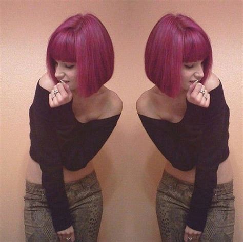 15 beautiful colored bob hairstyles to copy choosing a hair color is one of the most fun things about having hair. Plum colored bob with blunt bangs. #hairdare #beauty # ...