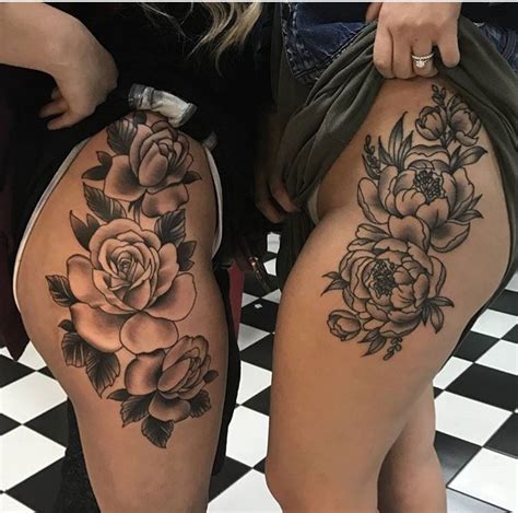 Black rose tattoo design on back thigh ideas for women. Rose tattoo on side hips thighs - by @ChristianBuckingham ...