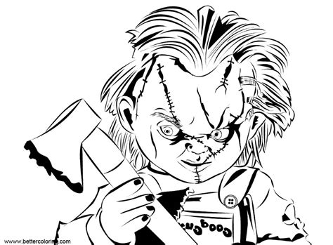 Printable chucky doll coloring pages. Chucky Coloring Pages with Axe - Free Printable Coloring Pages