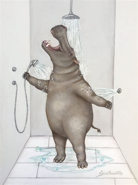 At the christie's new york auction last month, the work 'hippopotame i' finished at $4.3 million, making the seller very happy indeed: Hippo in the Shower | Funny Bath Art | catzooart