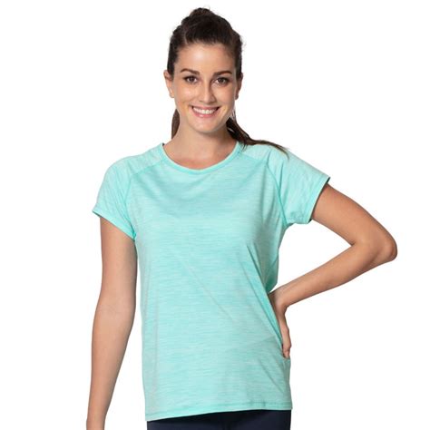 Curious about calm like meditation app development? Enamor E089 Athleisure Slim Active Tee - Calm Aqua Melange ...