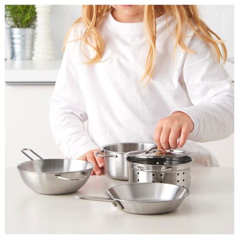 Steel kitchen set toys with cooking bacon. DUKTIG 5-piece toy cookware set, stainless steel color ...