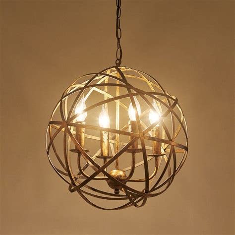 Back to ebay home return to top. Antique Brass Ceiling Fixture Orb Cage 4-Light Suspended ...