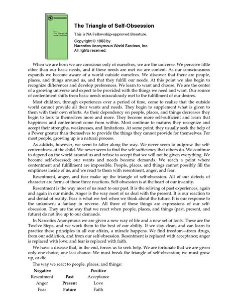 Sharing at the no longer l.o.s.t spiritual retreat with the topic triangle of self obsession. Triangle Of Self Obsession : Na Speakers Narcotics Anonymous Speakers Cds - Once the baby grows ...
