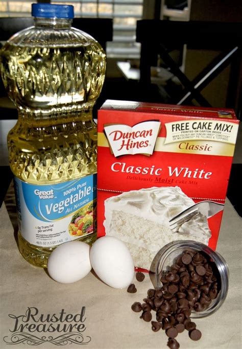 Chips, softened butter, duncan hines cake mix, jumbo egg. Ingredients: 1 box of white cake mix (I prefer Duncan ...