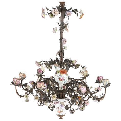 Stunning chandelier, capodimonte style porcelain chandelier, small crystals, pink roses, home lighting, 5 arms chandelier play video! Meissen Porcelain Chandelier For Sale at 1stDibs