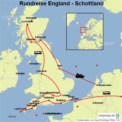 Vermittlung von jagdreisen nach schottland, england, ungarn, türkei und namibia seit über 30 für sie wieder entdeckt: StepMap - Rundreise England Schottland - Landkarte für ...