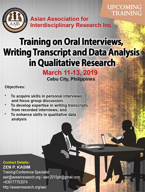 Responding to the need for contextualized inquiry, researching philippine realities is a practical manual that accompanies students and scholars in the process of writing qualitative, quantitative, or humanities research. Asean Research Organization - Training on Oral Interviews ...