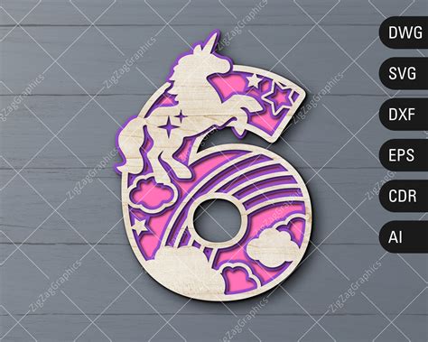 More images for 3d svg unicorn » 3D Unicorn Layered Number 6 SVG Unicorn birthday svg | Etsy