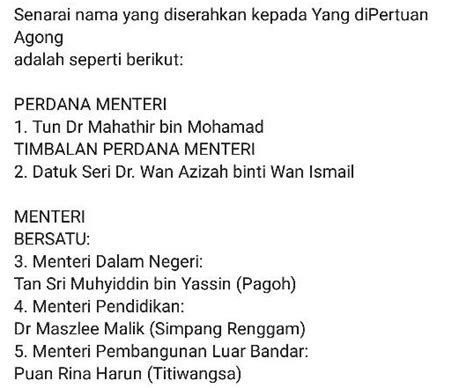 Ini adalah senarai nama perdana menteri malaysia & live pengumuman perutusan khas yab perdana menteri pm ke 9 pada hari ini bagi tahun 2021. Senarai Nama Menteri-Menteri Persekutuan yang baru ...