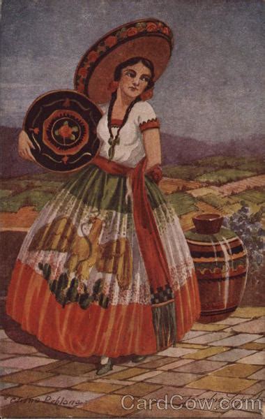 Traditionally, mexican women wore clothing which was normally very simple with garnishes of color. Mexican Woman in Traditional Costume