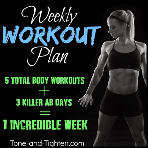 Starting a workout plan is not easy, but it's the first step in making an effort to change your life. Weekly Workout Plan - Total body and core exercises to ...