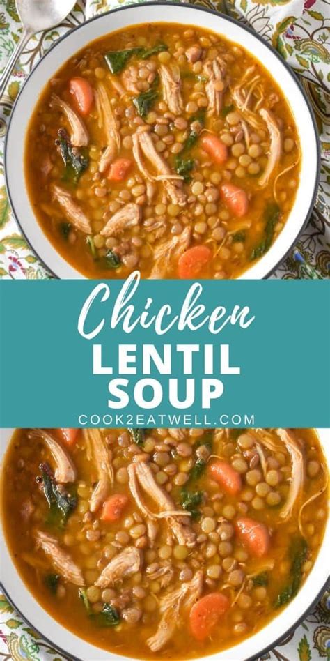 This chicken noodle soup recipe is a great recipe to use if you have cooked chicken leftover from a previous meal and fresh vegetables on hand. This chicken lentil soup makes a hearty, delicious dinner ...