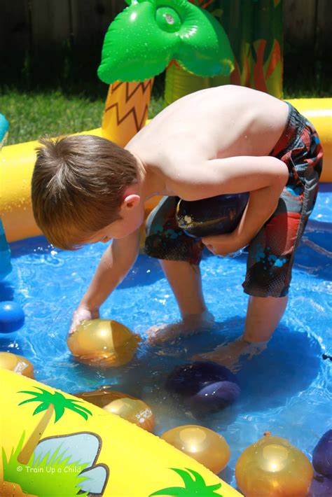 Use helium to float balloons above the water and anchor them with fishing line tied to weights. Outdoor Water Balloon and Play Pool Fun! ~ Learn Play Imagine