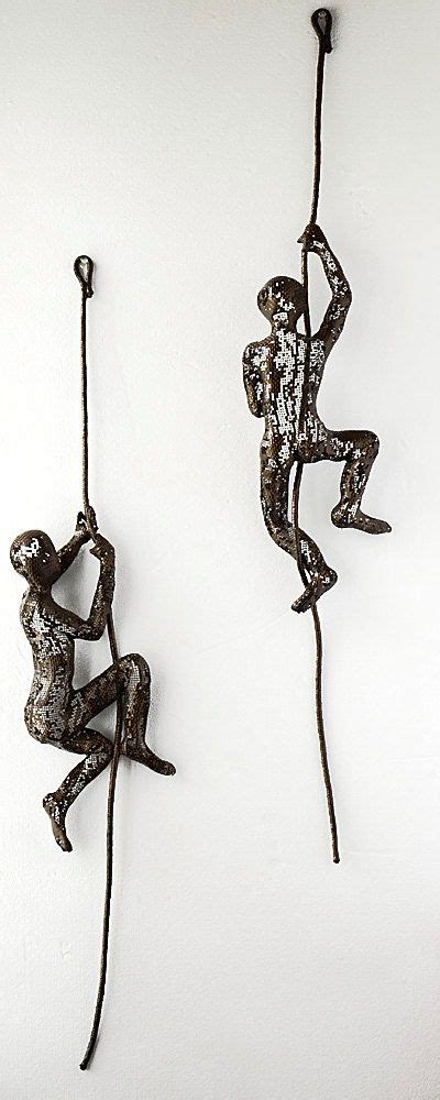 Climbing man 3d wall art sculpture durable polyresin, 30 leathered rope and hanging hardware included, black. Metal sculpture Climbing man on rope home decor metal ...