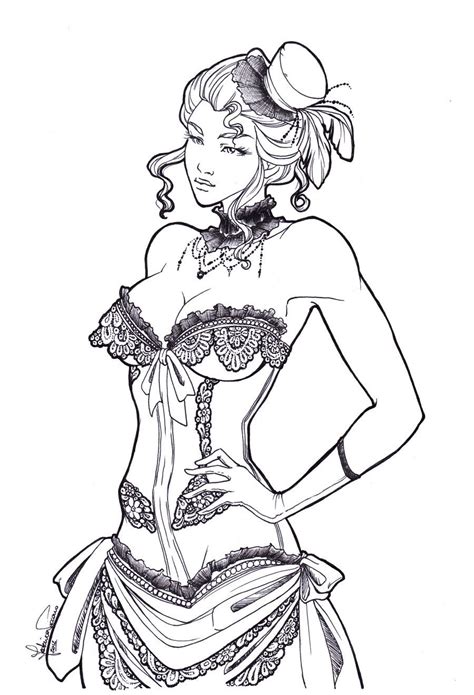 Printable fantasy pinup girl coloring. Pin on Steampunk Coloring Pages for Adults