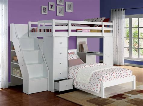 Acme 37015 jason twin/full bunk bed. Acme 37145 Freya White Twin Loft Bed with Bookcase Ladder ...