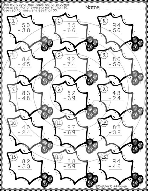 2 digit addition coloring worksheets. Christmas 2-Digit Subtraction with Regrouping Color-by ...