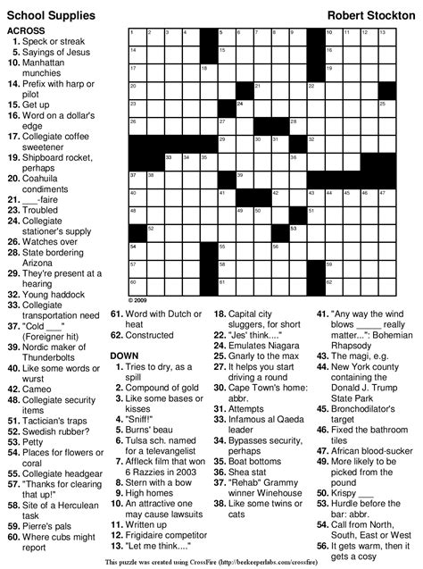 Free Printable Crossword Puzzles For High School Students ...