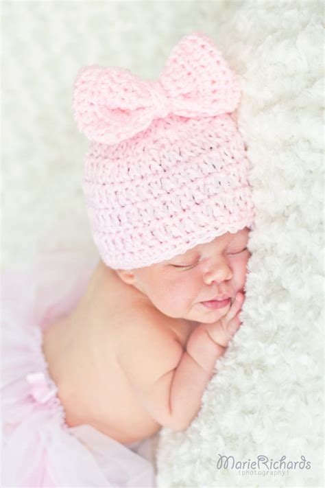 Its A Girl Crochet Pink Big Bow Girls Hat 1-2 lb micro | Etsy