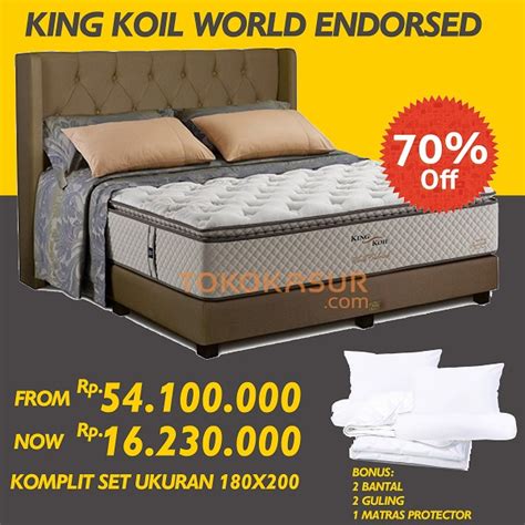 Spring bed king koil princess elizabeth® adalah spring bed latex yg di desain dengan teknologi talalay dan diproses dengan formula khusus sehingga menghasilkan material baru berupa latex yg karakteristik seperti memory foam serta memiliki struktur sel terbuka agar sirkulasi udara tetap lancar. King Koil spring bed diskon s/d 60%