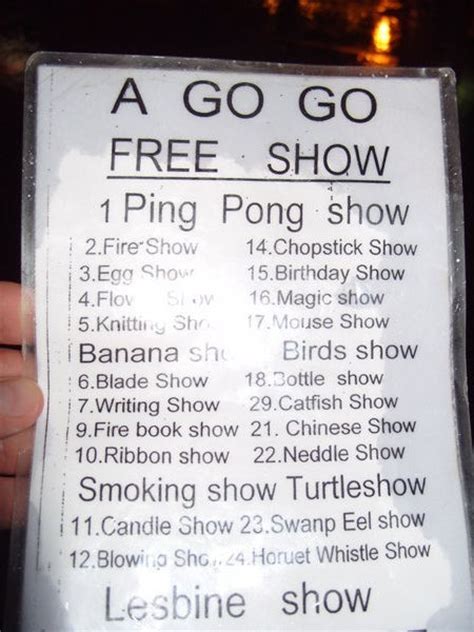 Thailand is notorious for its ping pong shows in phuket, bangkok and other tourist destinations. The Ping Pong Show menu!! | Photo
