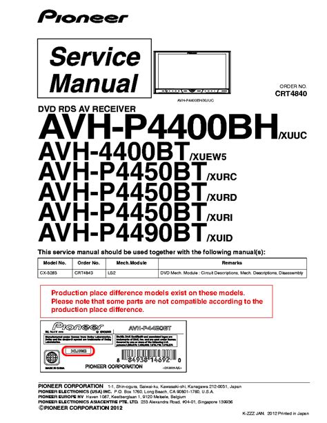 Pioneer car audio and video; Pioneer Avh-p4400bh Wiring Diagram