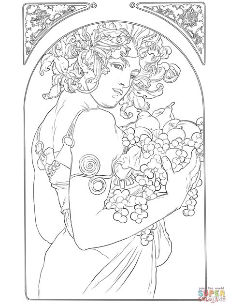 Customers who viewed this item also viewed. Fruit by Alphonse Mucha coloring page | Free Printable ...