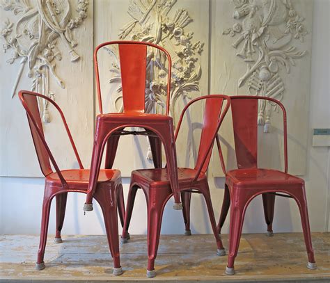 New red tolix metal chairs stacking retro french bistro bar cafe restaurant. Set of 4 Tolix Chairs in Garden