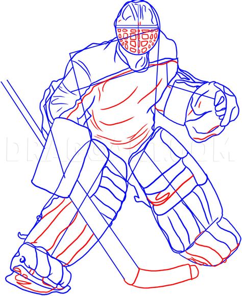 Begin by drawing two curved lines to outline the hockey player's chin and ear. How To Draw A Goalie, Step by Step, Drawing Guide, by Dawn ...