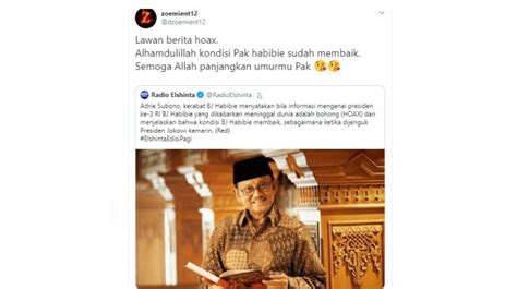 Memang ini berat, karena kamu harus semangat untuk melawan denganmu itu. BJ Habibie Dirawat, Warganet Kirim Doa Lewat Cuitan