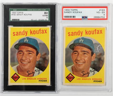 If you know your baseball history, then you'll remember that koufax retired at the age of the 30 after the 1966 season, which might prompt you to answer, 1967 topps. Topps - 1959 Sandy Koufax Baseball Cards - 2