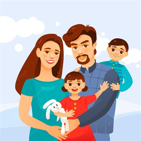 Premium Vector | Family portrait parents with children mom dad daughter