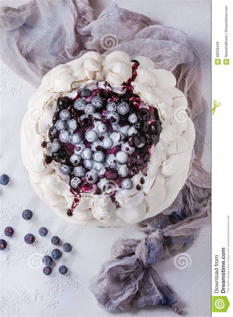 Pavlova is a dessert popular in new zealand and australia. Meringue Cake Pavlova With Blueberries Stock Image - Image ...