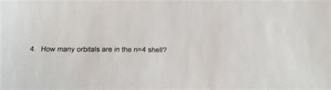 The third electron shell has 3 subshells, which are 3s, 3p, and 3d. Solved: 4. How Many Orbitals Are In The N 4 Shell? | Chegg.com