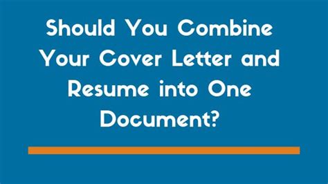 While a resume shares the technical details of your skills and work experience, a cover letter gives insight into your soft skills, attitude and motivations. Should You Combine Your Cover Letter and Resume into One ...