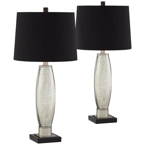 (3) simple designs glass raindrop table lamp with fabric shade, clear with white shade. Regency Hill Modern Table Lamps Set of 2 Mercury Glass Black Drum Shade for Living Room Family ...