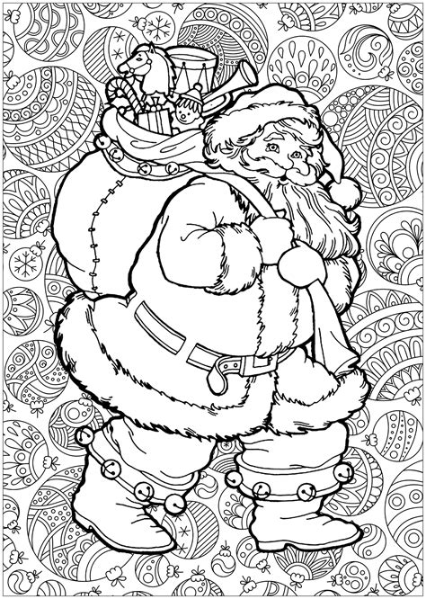 The snow is falling and the christmas lights you get 50 coloring pages 2 of each image is printed single~sided so you can frame or give away your colorful bestie creations. Santa claus with background - Christmas Adult Coloring Pages