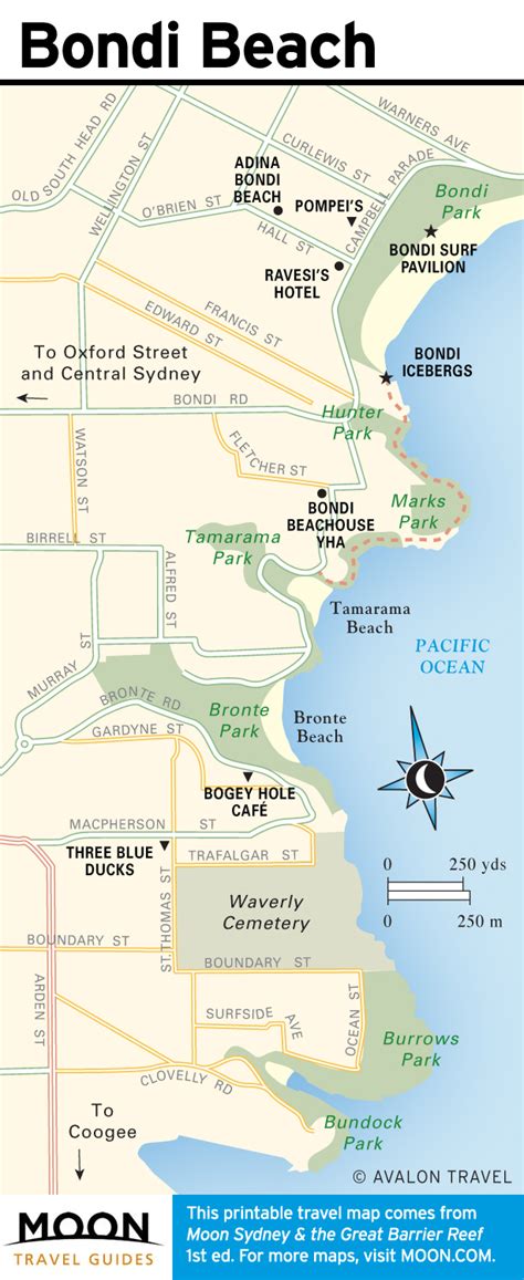 Map of bondi beach with places to visit. Australia | Moon Travel Guides