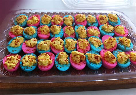 Shop for gender reveal party supplies and themes; Deviled Eggs | Gender reveal party food, Gender reveal food, Easter gender reveal