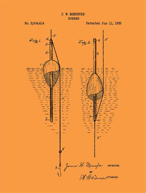 Then on the last g has a fishing hook. Fishing Bobber - J. Menefee - 1935 | Fishing bobber, Patent drawing, Bobber